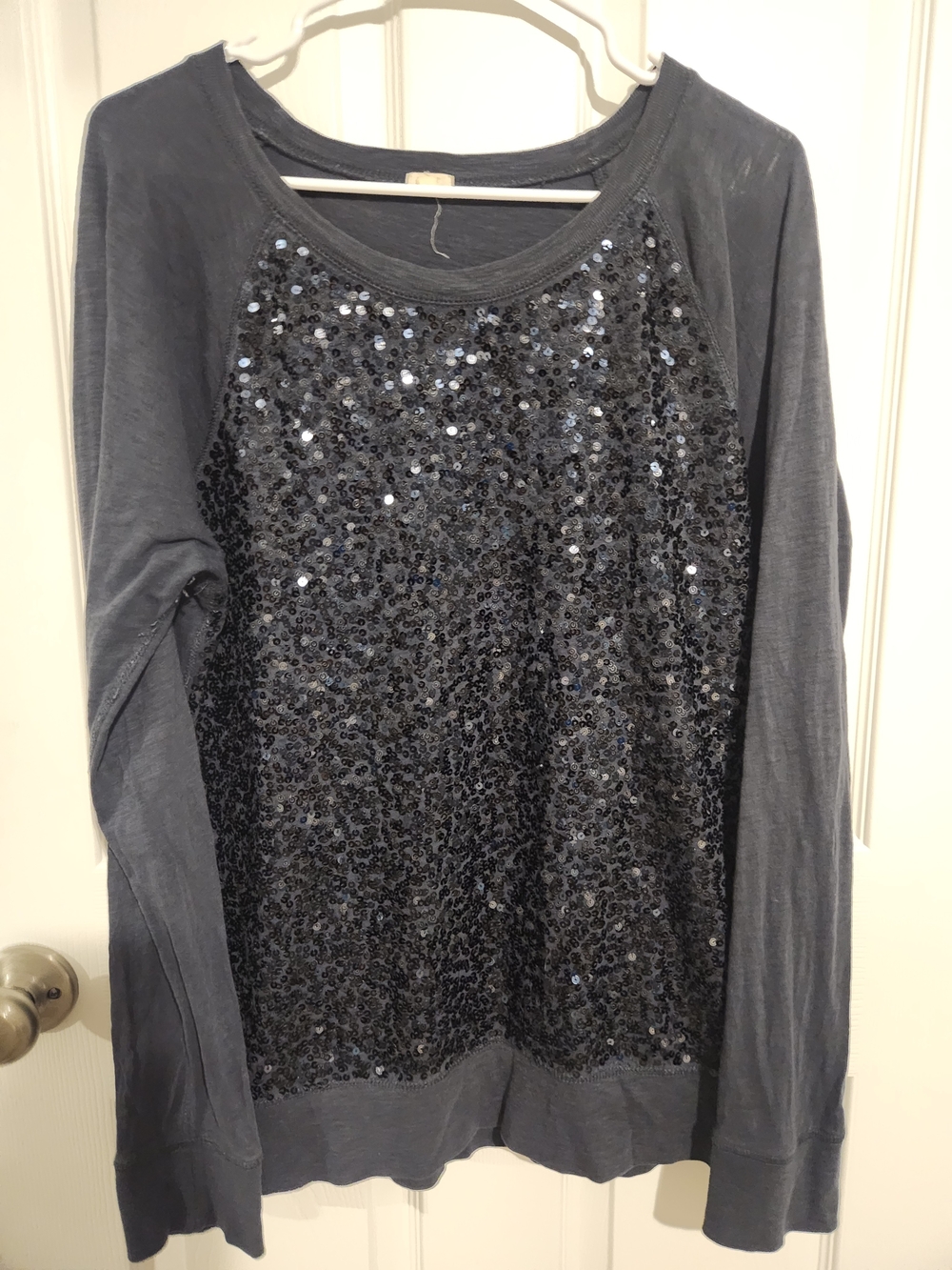 J. Crew Navy Blue Sequin Front Long Sleeve Sweatshirt